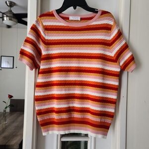 Sage Striped Red and Pink Crew Neck Top